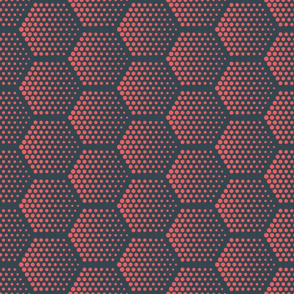 Šestiúhelník bezešvé vzor červená modrá půltón tečky geometrické vektorové pozadí — Stockový vektor