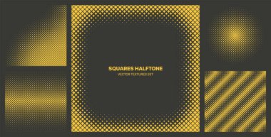 Çeşitli Sarı Renk Kare Noktaları Doku Yönlendirici Örnekleri Siyah Üzerine Ayarlandı