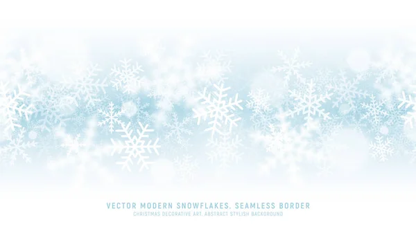 Vector Modern Snowflakes Seamless Border Vector Light Blue Abstract Background — Stock Vector