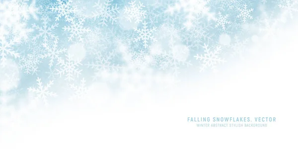 吹雪と吹雪が降る雪の結晶ベクトルライトブルーアブストラクト背景 — ストックベクタ