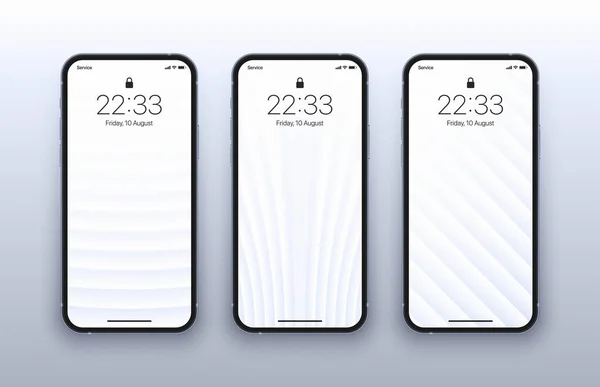 Różne białe geometryczne tapety zestaw na ekranie fotorealistycznego smartfona — Wektor stockowy