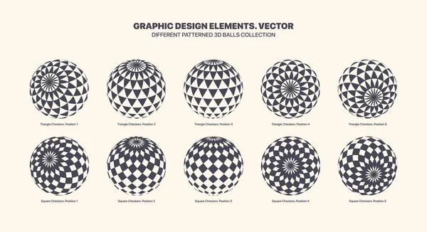 Assorted Various Vector Balls In Different Positions With Triangular Pattern Set — Stock Vector