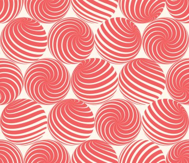 Spiral Çizgili Toplar Kusursuz Desen Sanat Kırmızı Beyaz Soyut Vektör Arkaplan
