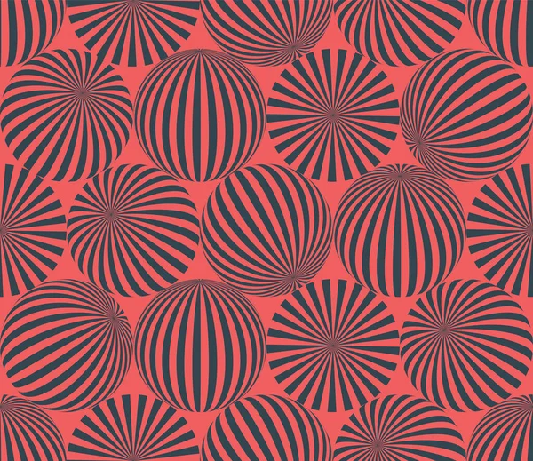 Striped Balls Seamless Pattern Psychedelic Art Red Black Vector Background — Stock Vector