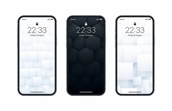 Diferentes BW 3D geométrico conjunto de pantalla de teléfono realista aislado en blanco — Vector de stock