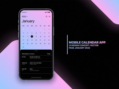 Mobil Takvim Uygulaması UI Gerçekçi Akıllı Telefon Ekran Vektörü ModeliComment
