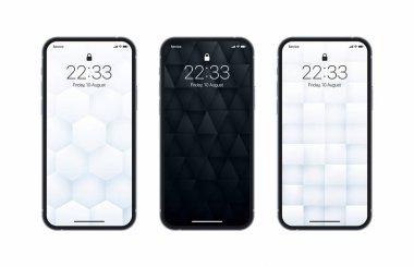 Farklı BW 3D Geometrik Duvar Kağıdı Gerçekçi Telefon Ekranı Beyazda İzole Edildi