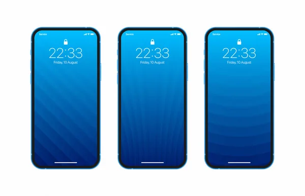 Diferentes fondos de pantalla geométricos azules fijados en la pantalla del teléfono inteligente realista foto — Vector de stock