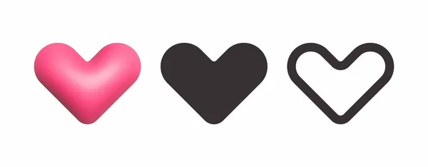 Vector Modern Heart Icon 3D Flat Outline Style Set Isolated On White Background — 스톡 벡터