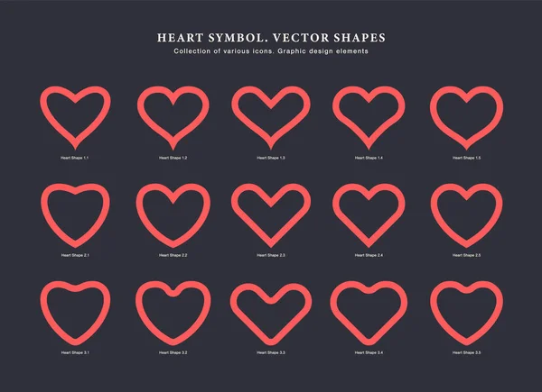 Corazón Símbolo Vector Rojo Formas Colección de varios iconos planos Amor Símbolo — Archivo Imágenes Vectoriales