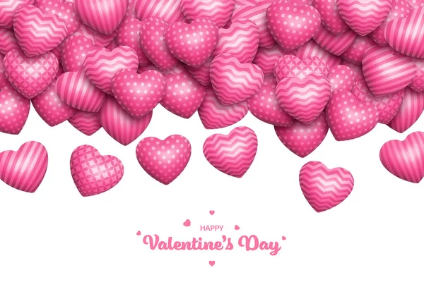 Realistic Scattered Falling Pink 3D Hearts Vector Valentines Day Background — Stock Vector