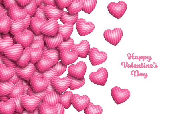 Realistic Scattered Pink 3D Hearts Border Vector Valentines Day Background — Stock Vector
