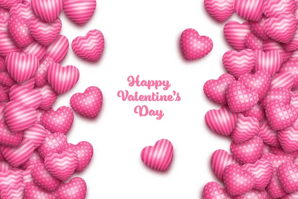 Realistic Scattered Pink 3D Hearts Frame Vector Valentines Day Background — Stock Vector