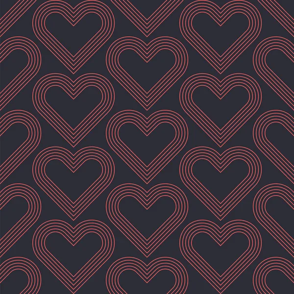 Valentijnsdag Achtergrond Vector Lineaire Harten Abstract Modern naadloos patroon — Stockvector