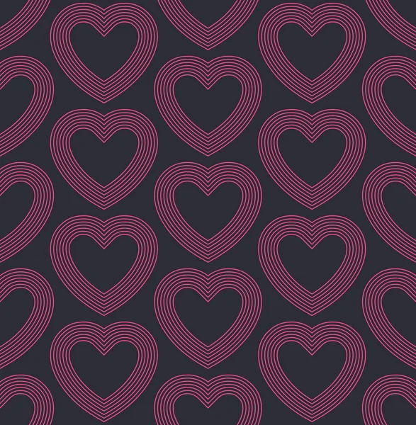 Vector Linear Modern Pink Hearts Valentines Day Background Seamless Pattern — Stock Vector