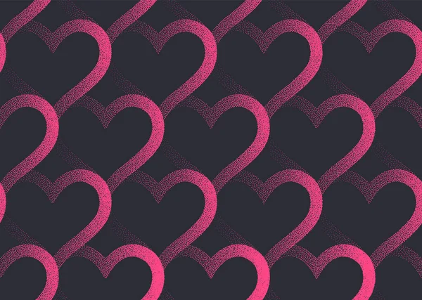 Valentijnsdag Vector Dotted Lineaire Roze Harten Esthetisch Naadloos Patroon — Stockvector