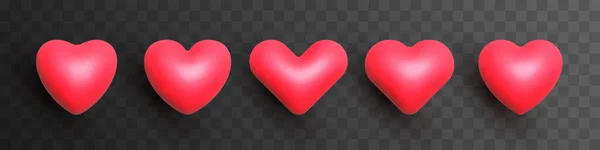 Realisztikus 3D vektor piros szív Különböző fényes szív készlet átlátható háttér — Stock Vector