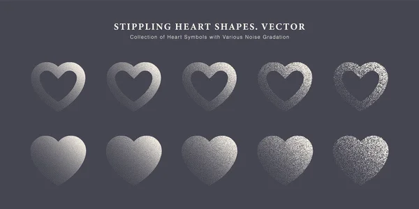 Vector Collection of Heart Symbols with Various Noise Gradation On Background — Stock Vector