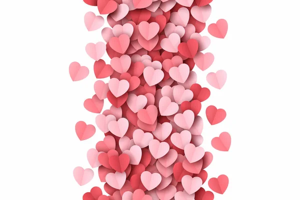 Paper Cut Hearts Confetti Vector Saint Valentine Day Vertical Seamless Border — Stock Vector