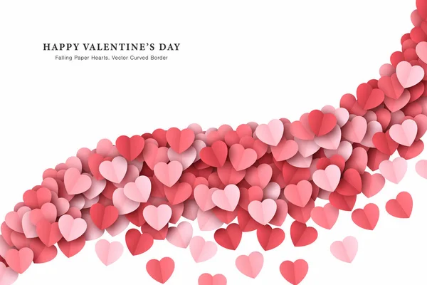 Paper Cut Hearts Vector Saint Valentine Day Curved Border Isolated On White — Stock Vector