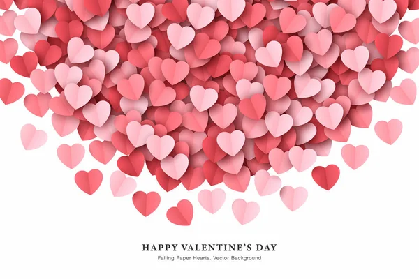 Falling Scatter Papercut Hearts Confetti Vector Valentines Day Semicircle Border — Stock Vector