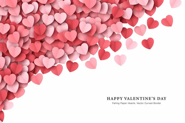 Papercut coeur confettis vecteur Valentines jour courbé frontière isolée sur blanc — Image vectorielle