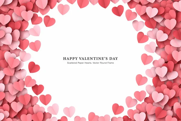 Papel disperso Corações Cortados Confetti Vector Valentine Day Round Frame Template —  Vetores de Stock
