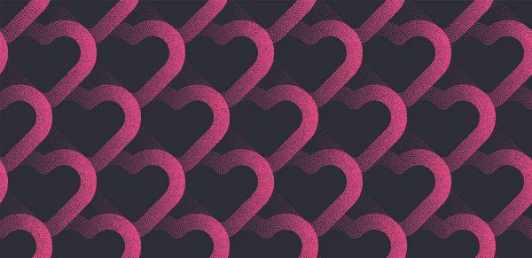 발렌타인데이 백그라운드 Vector Linear Heart Pink Black Weaving Seamless Pattern — 스톡 벡터