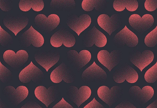 Valentin-nap zökkenőmentes háttér vektor Stipple Classic Heart Red Black Pattern — Stock Vector