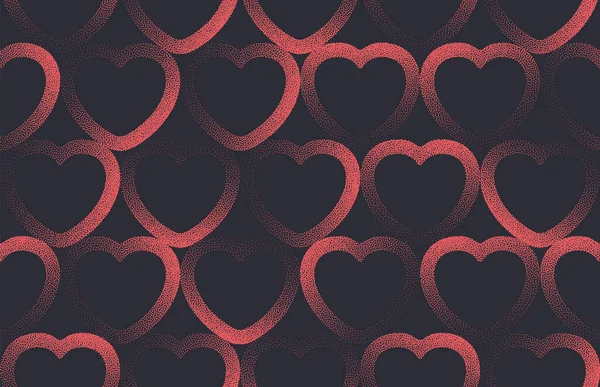 Linear Hearts Vector Lattice Seamless Pattern Rosso Nero Astratto sfondo — Vettoriale Stock