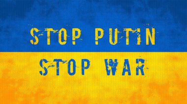 Putin 'i Durdur Savaş Vekilini Durdur Ulusal Ukrayna Sarı Bayrak Grunge Arkaplanı