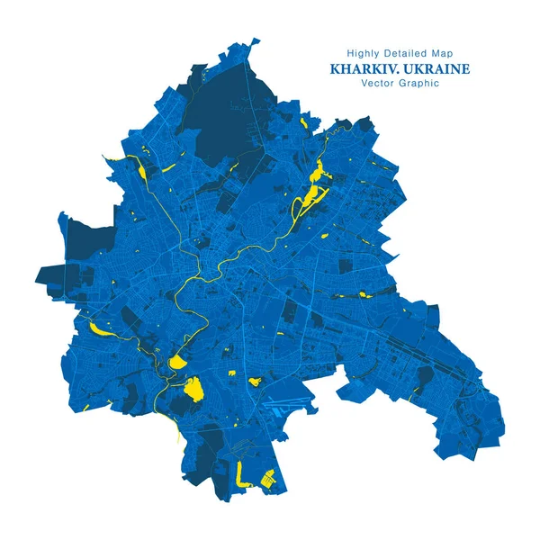 Mapa vectorial de la ciudad de Kharkiv Ucrania en color azul amarillo aislado en blanco — Vector de stock