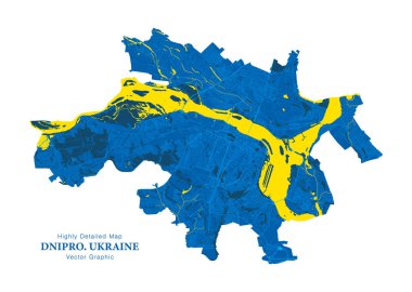 Dnipro Ukrayna Şehir Haritası Beyaz Üzerine İzole Edilmiş Sarı Mavi Renkli