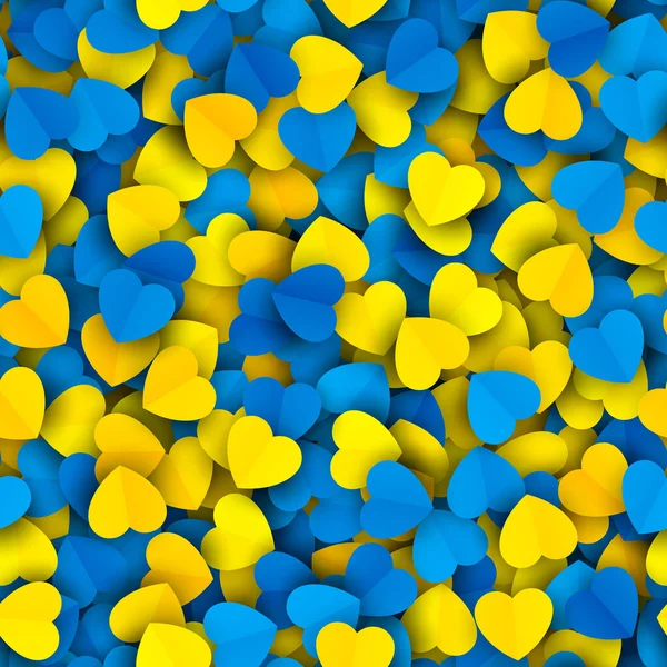 Ucrânia Vetor Espalhado Papel Amarelo Azul Corações Abstrato Padrão sem costura —  Vetores de Stock