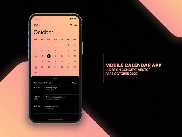 Mobiele Agenda App UI Concept op realistische Smartphone Screen Vector Mockup — Stockvector