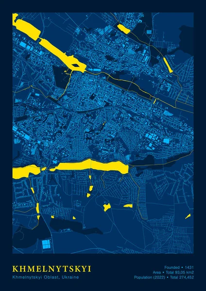 赫梅利尼茨基地图矢量非常详细的国家黄色蓝色地图 — 图库矢量图片