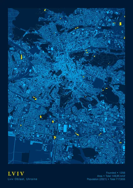 爱国黄蓝色彩的利沃夫地图矢量贴图 — 图库矢量图片
