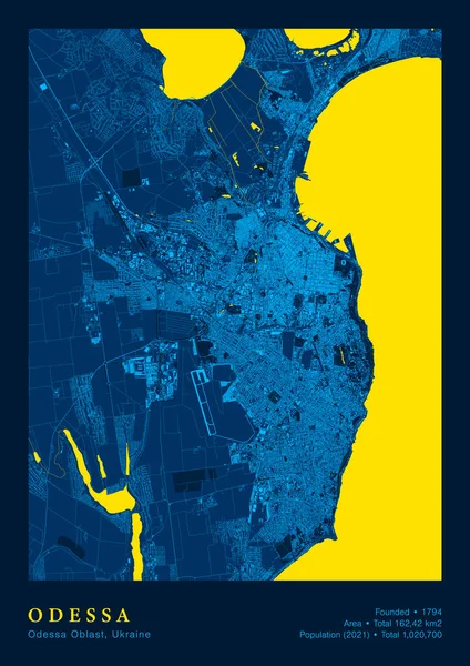 敖德萨地图矢量海报高度详细的爱国黄色蓝色地图 — 图库矢量图片