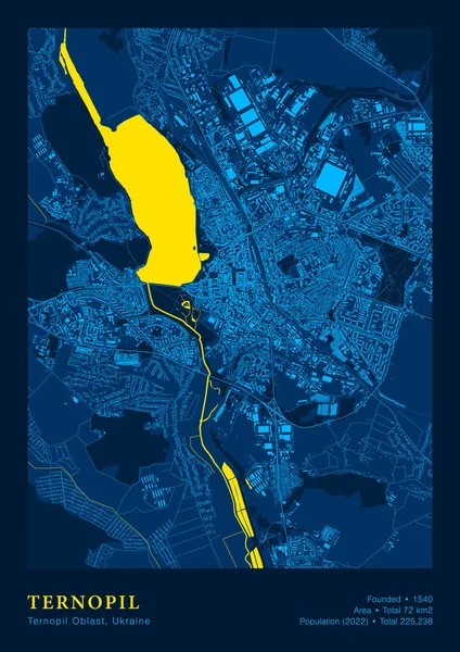 Ternopil地图矢量海报国家黄蓝色高详细地图 — 图库矢量图片