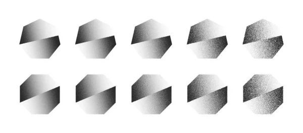 Verplaatste Polygonen Abstract Heptagon Octagon Dotwork Stipple Art Vector Set — Stockvector