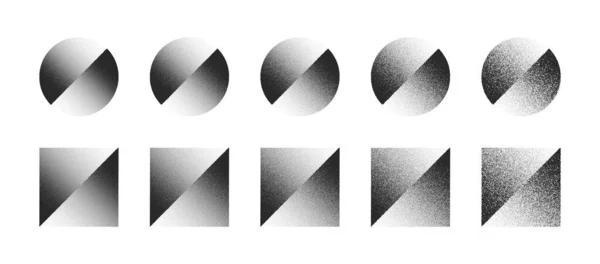 在不同的背景下分离的变换圆和正方形手绘涂鸦艺术抽象向量集 不同程度的黑噪音点缀图形设计元素的纹理收集 — 图库矢量图片