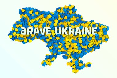 Cesur Ukrayna Vektörü, açık arkaplanda izole edilmiş Ukrayna haritası şeklinde kağıt sarısı mavi kalpler çıkardı. Ulusal Vatansever Renklerle Ukrayna Sınır Kongresi Poster Yazıcıları için Sanat Resimleri