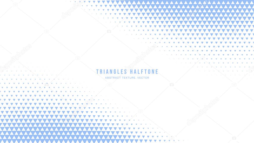 Triangles Halftone Geometric Pattern Abstract Vector Smooth Twisted Blue Border Isolated On White Background. Half Tone Art Graphic Minimal Pure Light Vivid Wallpaper. Checker Faded Particles Texture