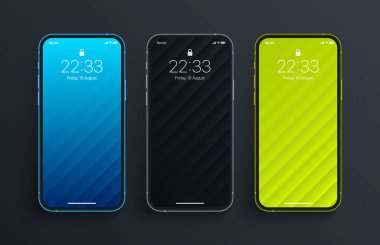 Farklı varyasyonlar Minimalist Mavi Parlak Yeşil 3D Pürüzsüz Bulanık Çizgili Çizgiler Duvar Kağıdı İzole Resimli Gerçekçi Akıllı Telefon Ekranı. Smartphone için çeşitli dikey Ekran Koruyucuları