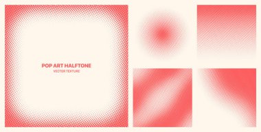 Çeşitli Modern Yarıtonlu Pop Art Dokuları Vektör Farklı Geometrik Dalgalı Desen Ayarları Işık Arkaplanında İzole Edildi. Soluk Kırmızı Yarım Ton Grafik Çeşitliliği Evrensel Tasarım Element Koleksiyonu
