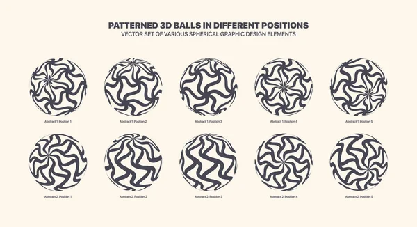 Vector Assorted Various Patterned Balls Different Positions Wavy Ripple Intricate — Wektor stockowy