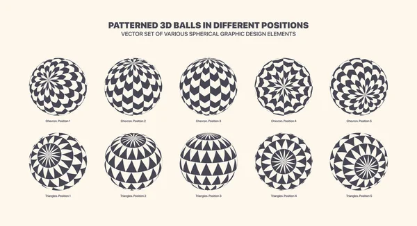 Vector Assorted Various Patterned Balls Different Positions Checkered Chevron Triangle — ストックベクタ