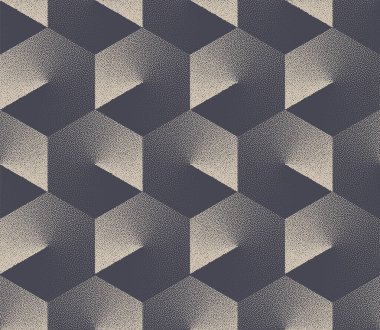 Altıgen Retro Fütüristik Kusursuz Şekilsiz Vektör Soyut Bilim-Kurgu Teknolojisi Geçmişi. Altıgen Balpeteği Hücre Yapısı Tekrarlayan Grafik Duvar Kağıdı. Yarım Tonlu Sanat Geometrik Benekli Çizim