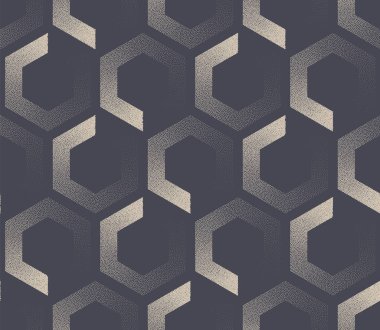 50 'lerin 60' ları 70 'ler Retro Moda Geometrik Altıgenler Kusursuz Desen Vektör Soyut Arkaplanı. Eski Moda Şık Tekstil Tasarımı Tekrarlayan Grafik Duvar Kağıdı. Yarım Tonlu Sanat Deko Sonsuz Çizim