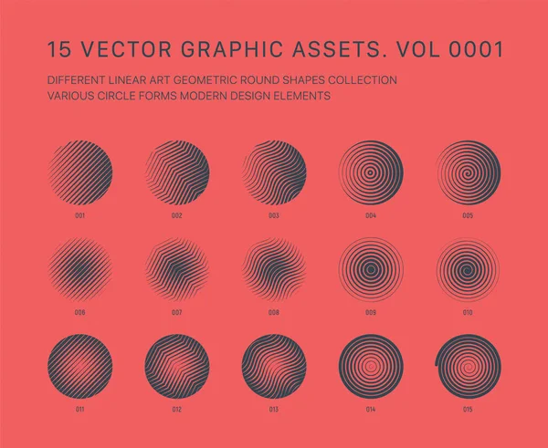 Vektör Grafik Varlıkları Çeşitli Doğrusal Sanat Yuvarlak Şekilleri Koleksiyonu Arkaya — Stok Vektör